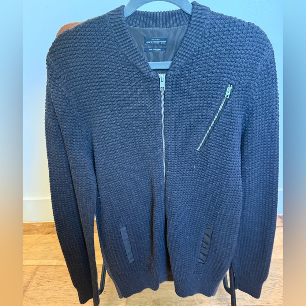 AllSaints Brown Knit Bomber Sweater Jacket Men’s L